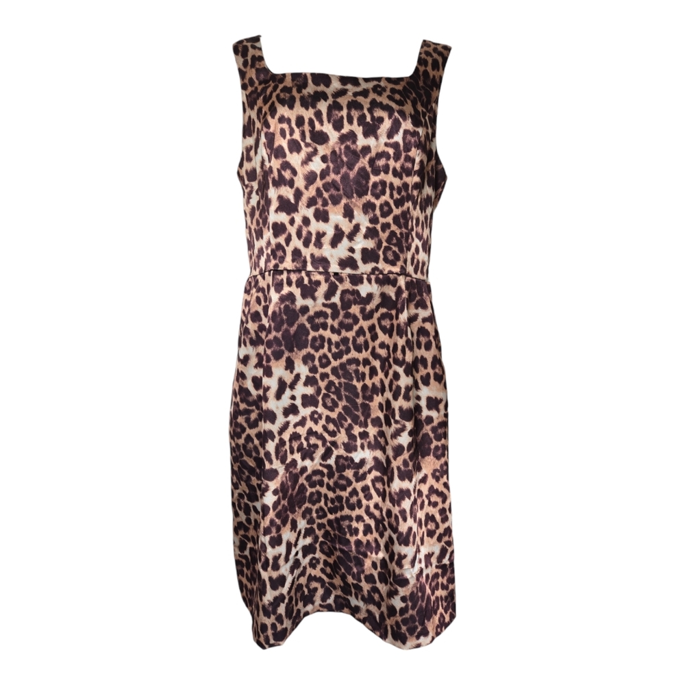 Chicos Women 2.5 LG Sz 14 Square Neck Animal Leopard Print Sheath Tank Dress